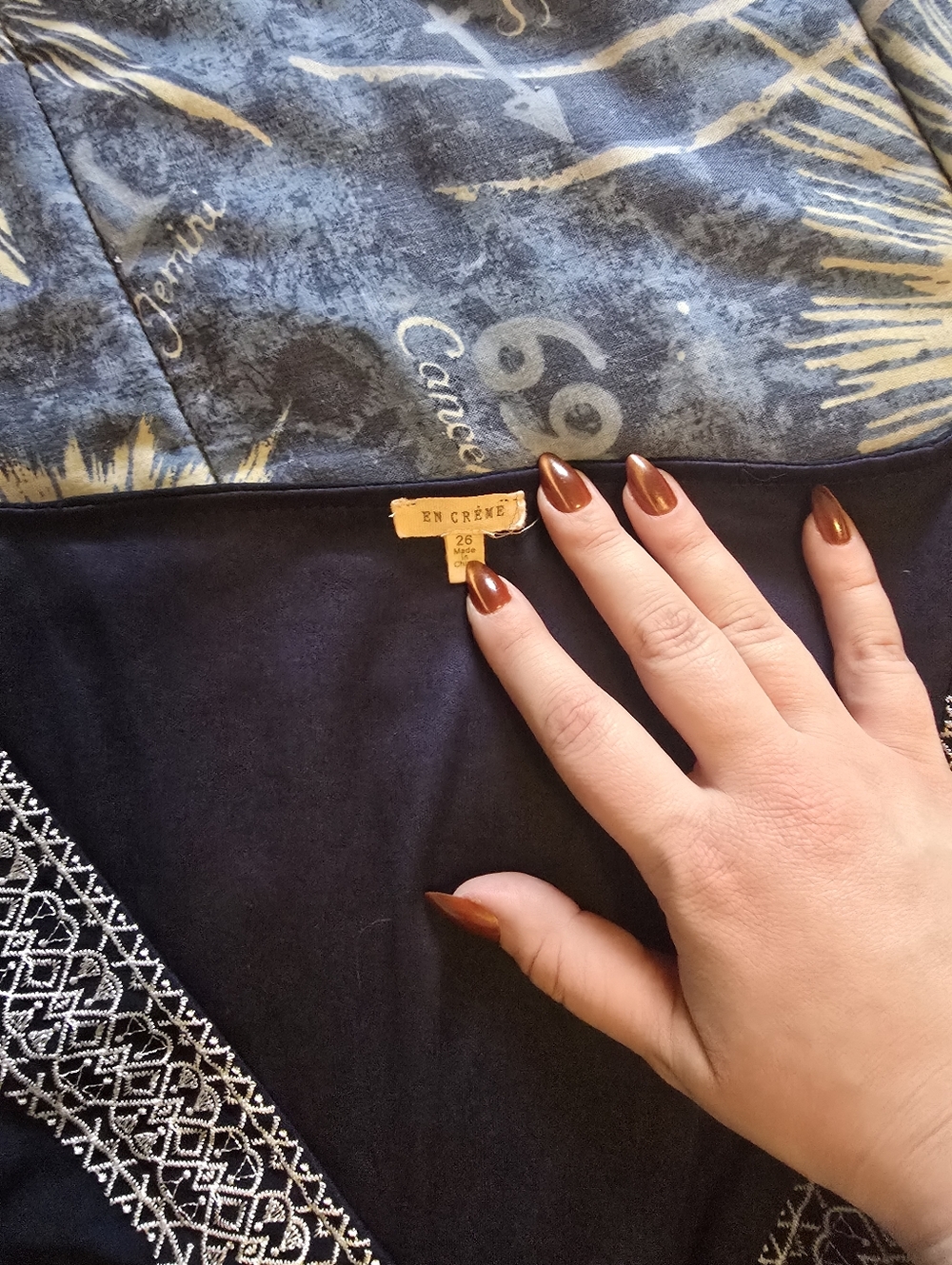 En Creme plus Navy Blue Maxi Dress with embroidered kimono sleeves - Picture 4 of 5